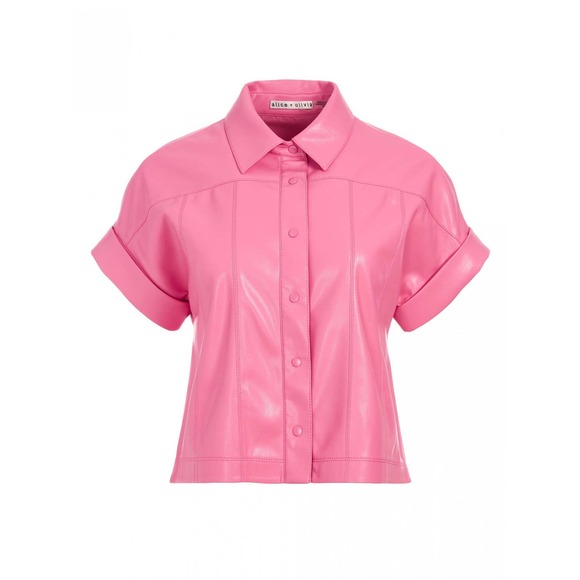 Alice and Olivia Hot Pink Edyth Vegan Leather Crop Top Size S - Picture 6 of 14